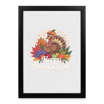 Happy Thanksgiving Turkey Autumn Motif - Framed poster (27 × 37 cm) - black - Front