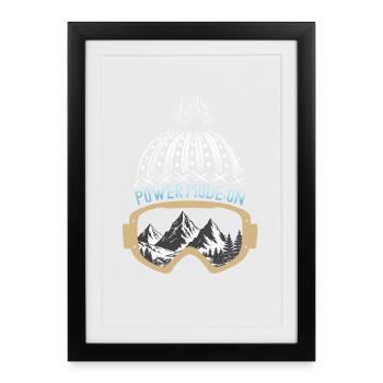 Mode poudreuse : ON – Conception de ski et de planche à neige - Affiche encadrée (27 × 37 cm) - noir - Devant