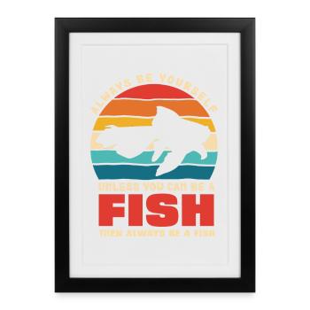 Fish Be Yourself Coucher de soleil rétro - Affiche encadrée (27 × 37 cm) - noir - Devant