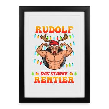 Noël RUDOLF LE RENNE FORT Drôle - Affiche encadrée (27 × 37 cm) - noir - Devant