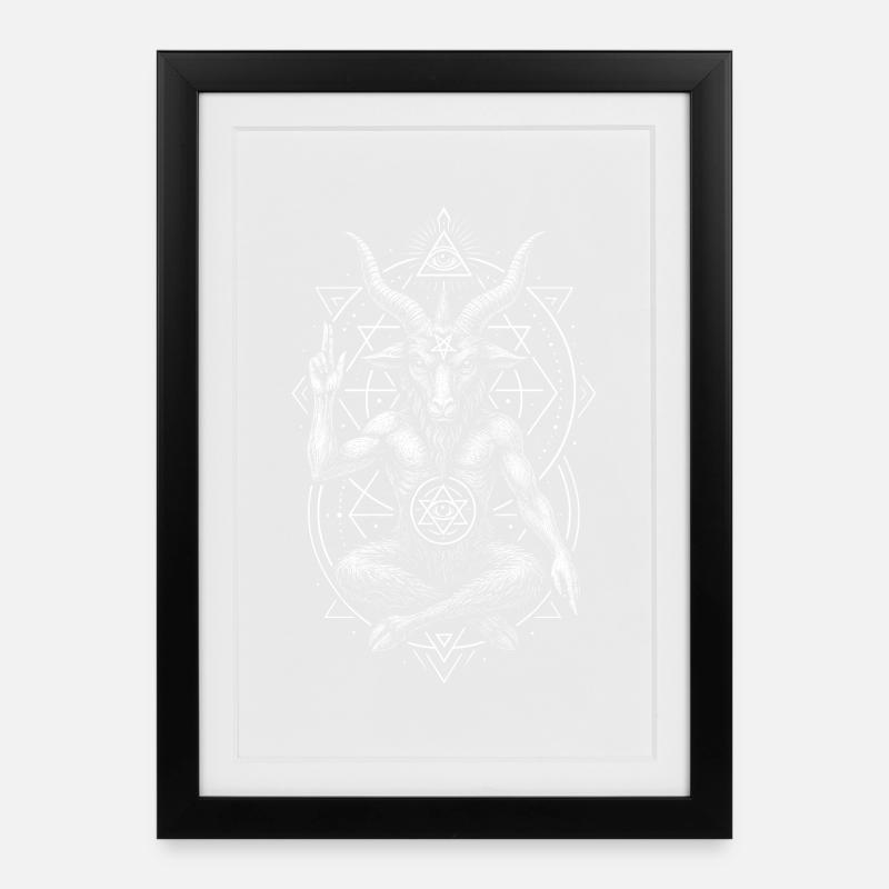 Baphomet Satanisme Démon à Tête de Chèvre - Affiche encadrée (27 × 37 cm) - noir