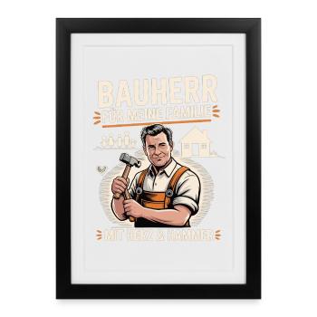 Builder For family with heart & hammer - Framed poster (27 × 37 cm) - black - Front