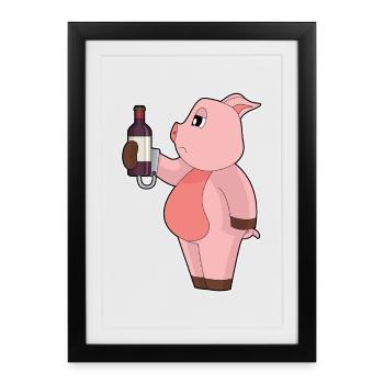 Pork Bottle Red Wine - Framed poster (27 × 37 cm) - black - Front