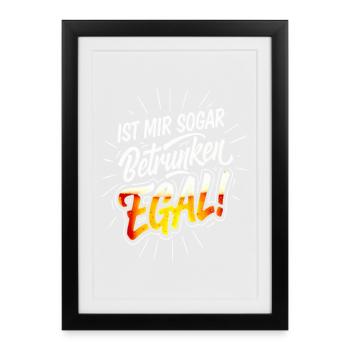 Betrunken Egal Spruch Retro Bier Party Statement - Gerahmtes Poster (27 × 37 cm) - Schwarz - Vorne