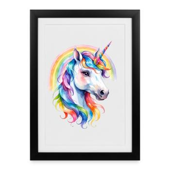 Rainbow Unicorn Portrait - Framed poster (27 × 37 cm) - black - Front