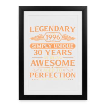 Millésime 1996 Né 30ème Anniversaire Idée Cadeau - Affiche encadrée (27 × 37 cm) - noir - Devant