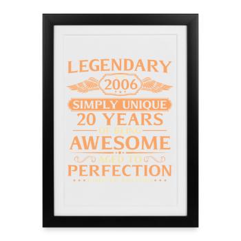 Millésime 2006 Né 20ème Anniversaire Idée Cadeau - Affiche encadrée (27 × 37 cm) - noir - Devant