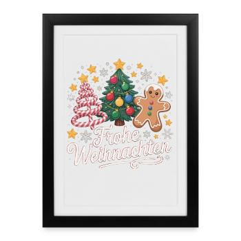 Merry Christmas with stars & candy cane - Framed poster (27 × 37 cm) - black - Front