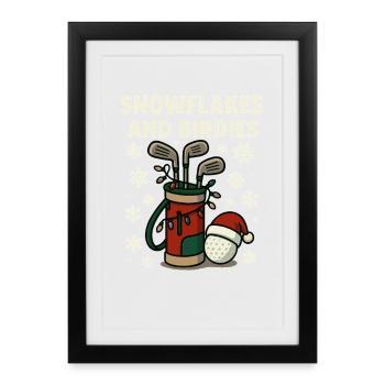 Snowflakes And Birdies Holiday Golf Fun - Framed poster (27 × 37 cm) - black - Front