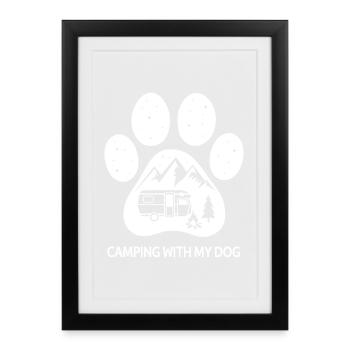 Camping avec mon chien - Affiche encadrée (27 × 37 cm) - noir - Devant