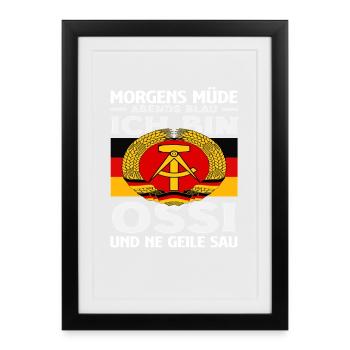 Morning Tired Ossi Saying GDR Pride East Germany - Framed poster (27 × 37 cm) - black - Front
