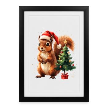 Breloque écureuil de Noël - Affiche encadrée (27 × 37 cm) - noir - Devant