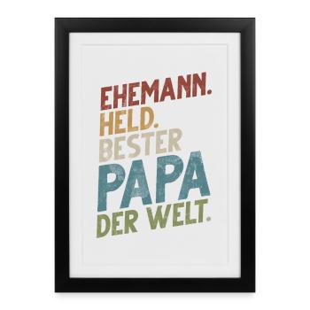 Mari Héros Meilleur Papa Au Monde Rétro - Affiche encadrée (27 × 37 cm) - noir - Devant