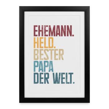 Mari Héros Meilleur Papa Au Monde Rétro - Affiche encadrée (27 × 37 cm) - noir - Devant