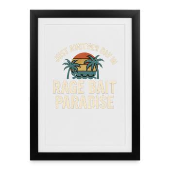 Rage Bait Paradise Retro Sunset, Funny Saying  - Framed poster (27 × 37 cm) - black - Front