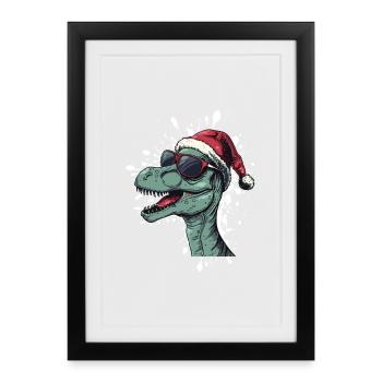 Dinosaur brontosaurus Christmas Funny - Framed poster (27 × 37 cm) - black - Front