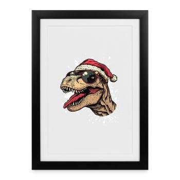 Dinosaure T-Rex Noël Drôle - Affiche encadrée (27 × 37 cm) - noir - Devant