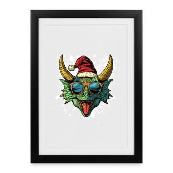 Dinosaurier triceratops Weihnachten Lustig - Gerahmtes Poster (27 × 37 cm) - Schwarz - Vorne