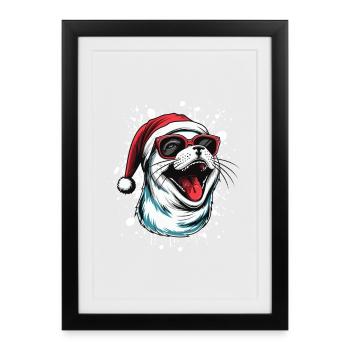 Seal Animal Christmas Funny - Framed poster (27 × 37 cm) - black - Front