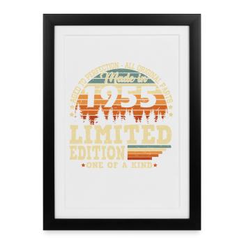 Vintage 1955 Né Vintage Anniversaire Rétro - Affiche encadrée (27 × 37 cm) - noir - Devant