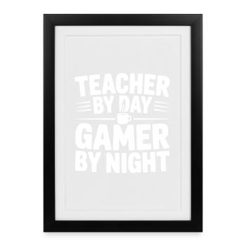 Professeur le jour, gamer la nuit - Affiche encadrée (27 × 37 cm) - noir - Devant