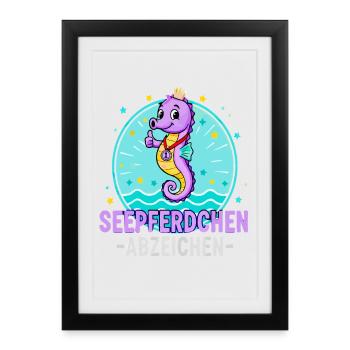 Hippocampe Badge Violet Natation Enfants - Affiche encadrée (27 × 37 cm) - noir - Devant