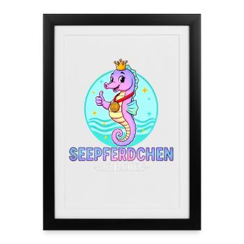 Écusson hippocampe avec dégradé - Affiche encadrée (27 × 37 cm) - noir - Devant