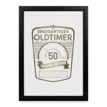 50e anniversaire 50s 50e 50e 50e 50e anniversaire Voiture classique - Affiche encadrée (27 × 37 cm) - noir - Devant