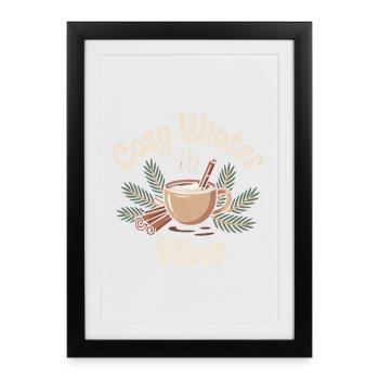 Ambiance hivernale chaleureuse – Motif d’hiver chaud - Affiche encadrée (27 × 37 cm) - noir - Devant