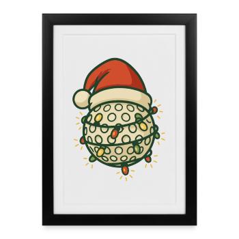 Drôle de balle de golf Père Noël lumières de Noël - Affiche encadrée (27 × 37 cm) - noir - Devant