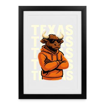 Taureau cool à la texane - Affiche encadrée (27 × 37 cm) - noir - Devant