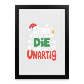 Unartig kommt der Weihnachtsmann - Gerahmtes Poster (27 × 37 cm) - Schwarz - Vorne