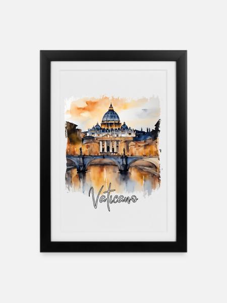 Aquarell des Vatikans - Gerahmtes Poster (27 × 37 cm) - Schwarz