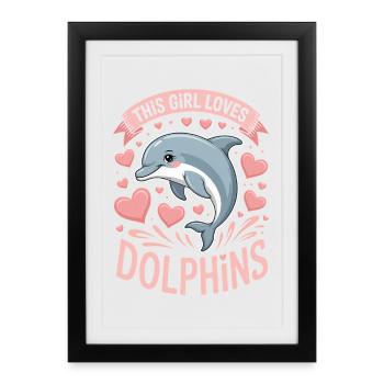 dauphin disant fille drôle dauphin cadeau - Affiche encadrée (27 × 37 cm) - noir - Devant