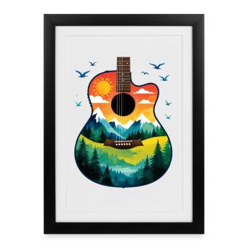 Paysage de montagne à la guitare - Affiche encadrée (27 × 37 cm) - noir - Devant