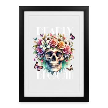 Fleurs Crâne Beauté Floraison - Affiche encadrée (27 × 37 cm) - noir - Devant