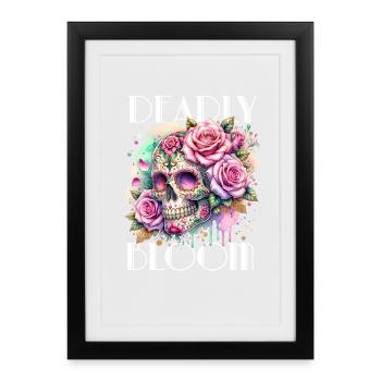Fleurs Crâne Beauté Floraison - Affiche encadrée (27 × 37 cm) - noir - Devant