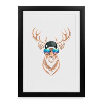 Deer with antlers - Framed poster (27 × 37 cm) - black - Front