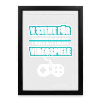 Fête des Pères Père Gamer Jeux Vidéo Papa - Affiche encadrée (27 × 37 cm) - noir - Devant