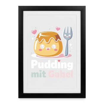 Pudding with fork - Framed poster (27 × 37 cm) - black - Front