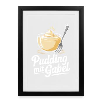 Pudding with fork - Framed poster (27 × 37 cm) - black - Front