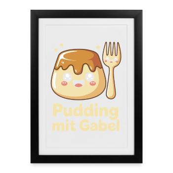 Pudding with fork - Framed poster (27 × 37 cm) - black - Front