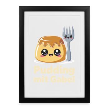 Pudding with fork - Framed poster (27 × 37 cm) - black - Front