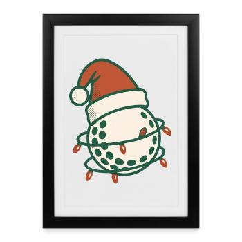 Drôle de balle de golf Noël Père Noël chapeau design - Affiche encadrée (27 × 37 cm) - noir - Devant