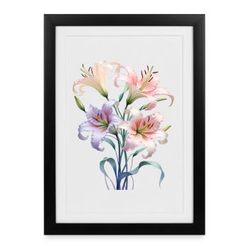 Bouquet de lys pastel - Affiche encadrée (27 × 37 cm) - noir - Devant