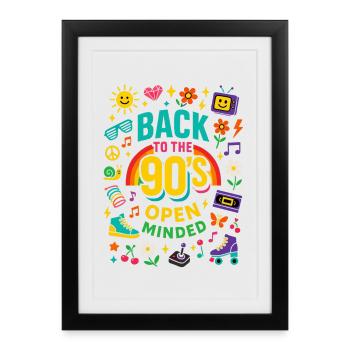 Back To The 90's Open Minded Nostalgie Vibes - Affiche encadrée (27 × 37 cm) - noir - Devant