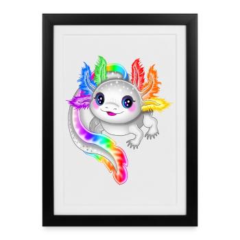 Rainbow colorful axolotl - Framed poster (27 × 37 cm) - black - Front