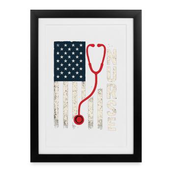 US Flag Nurse Stethoscope Vintage Style - Framed poster (27 × 37 cm) - black - Front