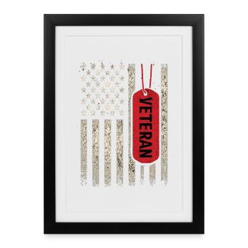 Plaque d’identité vétéran des États-Unis Drapeau Look rétro - Affiche encadrée (27 × 37 cm) - noir - Devant