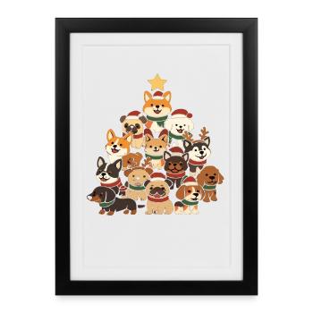 Christmas tree made of dogs – Funny Xmas - Framed poster (27 × 37 cm) - black - Front